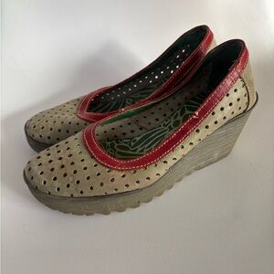 Fly London Yedi Perf stylish leather wedge shoes